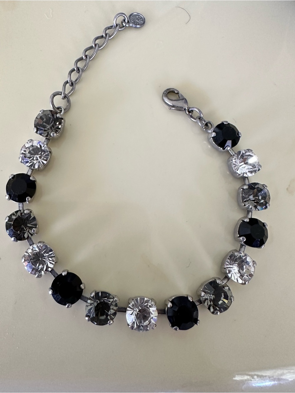 Silver Tennis Bracelet with Black and Clear Stones